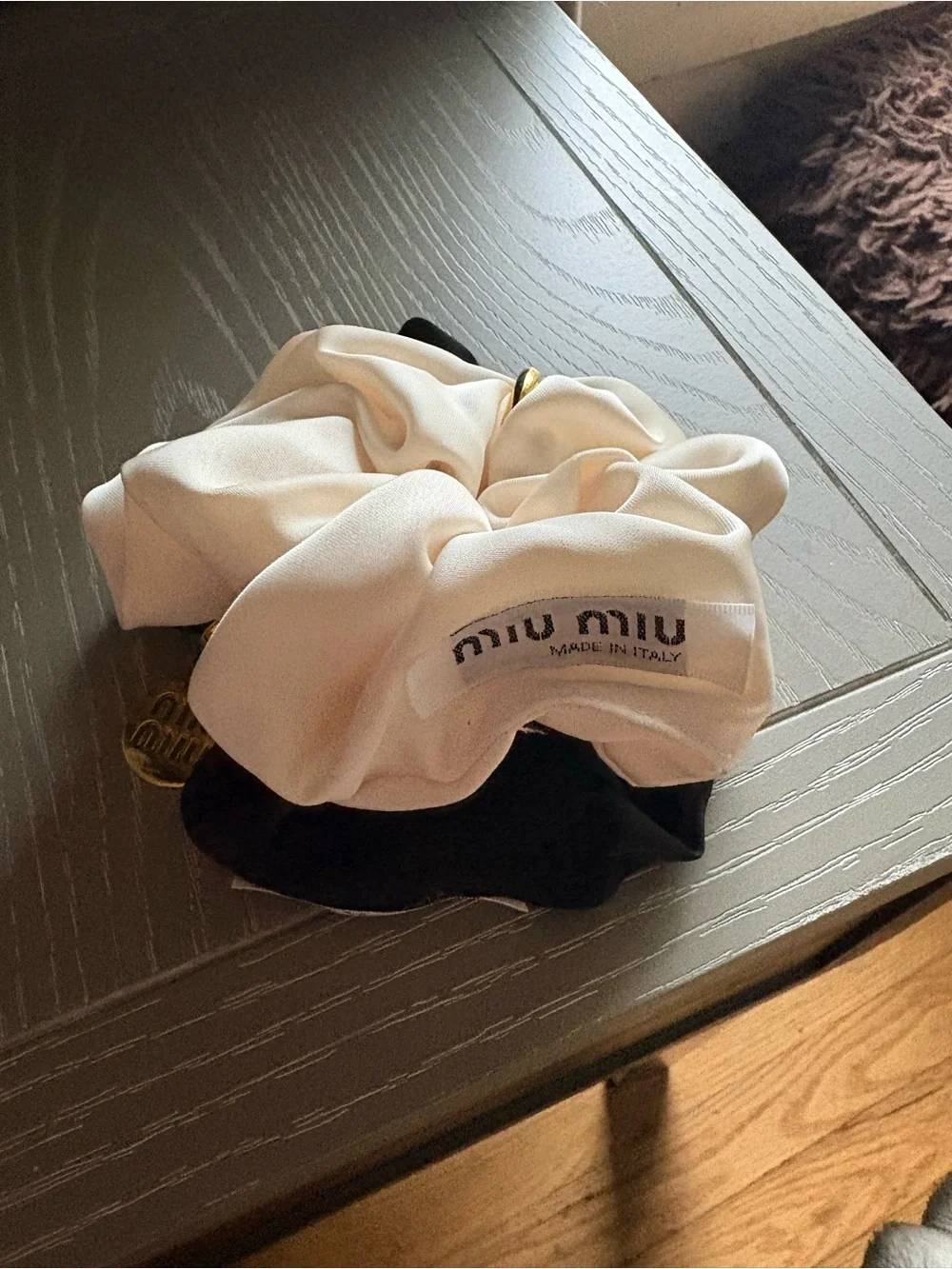 Set of 2 Fashion Satin Scrunchie Duo in Ivory and Black